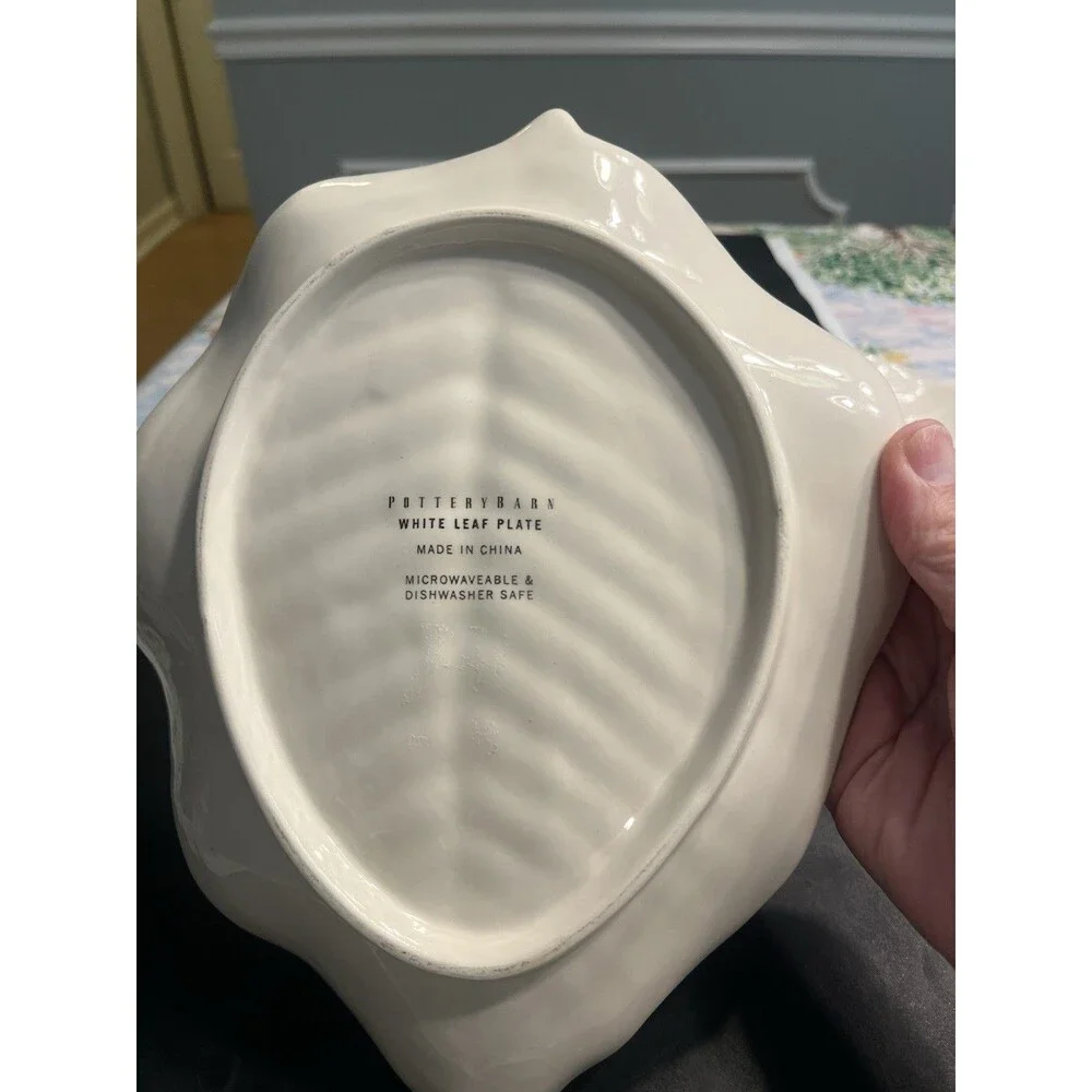 3pc Pottery Barn White Leaf 10” Plates